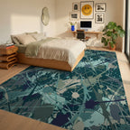 Splash Paint Abstract Teal and Tan Canvas Rug Bedroom View