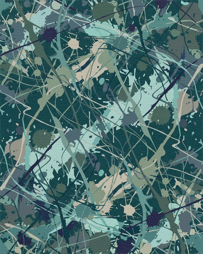 Splash Paint Abstract Teal and Tan Canvas Rug - Cutout View