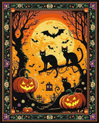 Spooky Black Cats Full Moon Pumpkins Rug - Cutout View