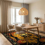 Spooky Black Cats Full Moon Pumpkins Rug - Dining Room View