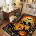 Spooky Black Cats Full Moon Pumpkins Rug - Office View