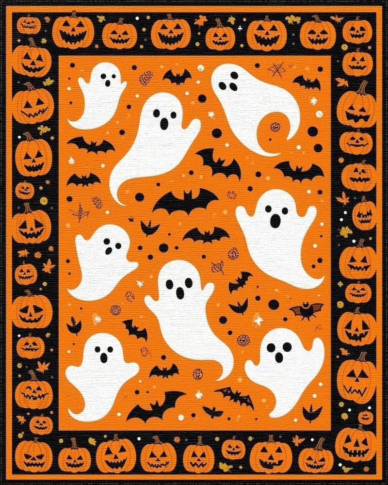 Spooky Ghost Pumpkin Halloween Pattern Rug - Cutout View