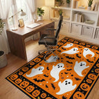 Spooky Ghost Pumpkin Halloween Pattern Rug - Office View