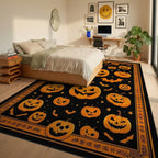 Spooky Jack-o-Lantern Bat Pattern Rug - Bedroom View