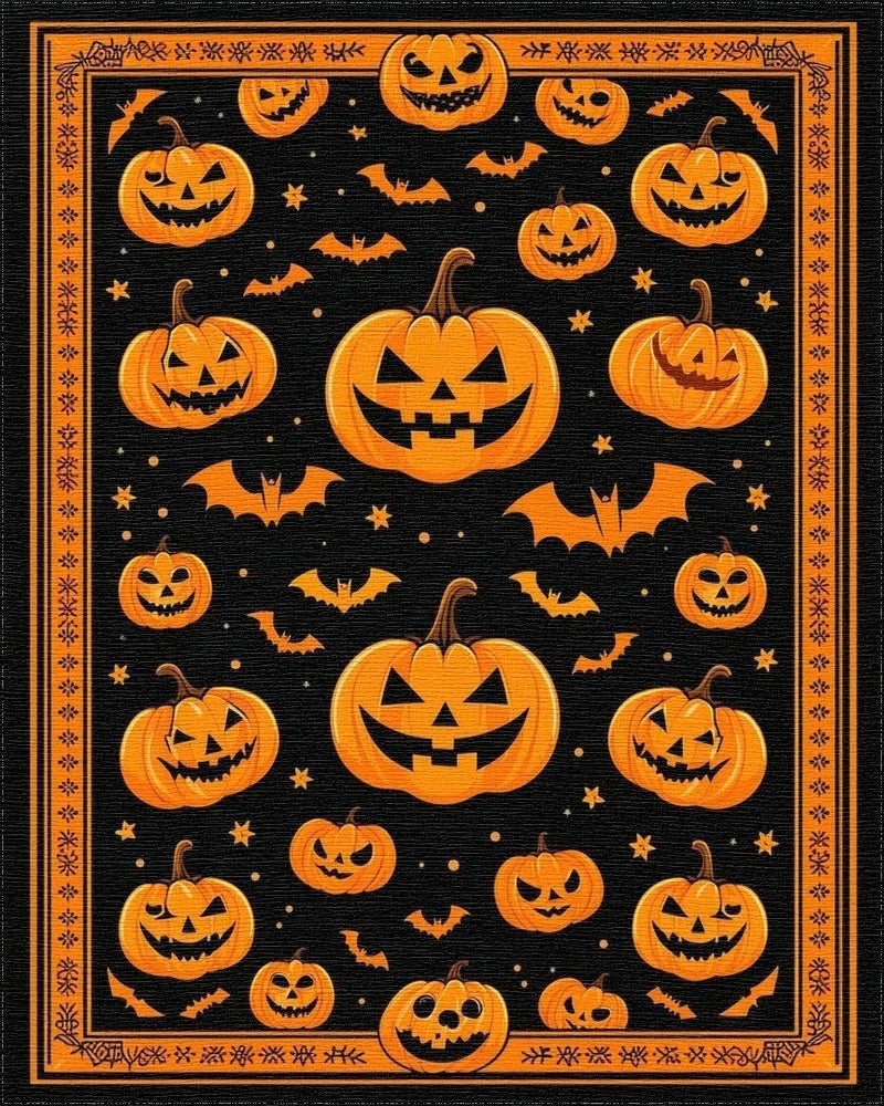 Spooky Jack-o-Lantern Bat Pattern Rug - Cutout View