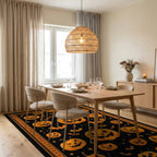 Spooky Jack-o-Lantern Bat Pattern Rug - Dining Room View