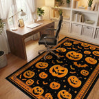Spooky Jack-o-Lantern Bat Pattern Rug - Office View