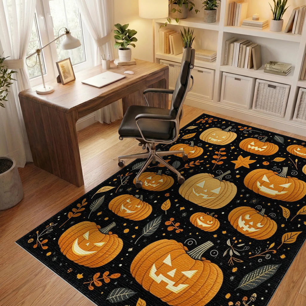 Spooky Jack O Lantern Pattern Rug - Office View