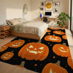 Spooky Orange Jack Lantern Pattern Rug Bedroom View