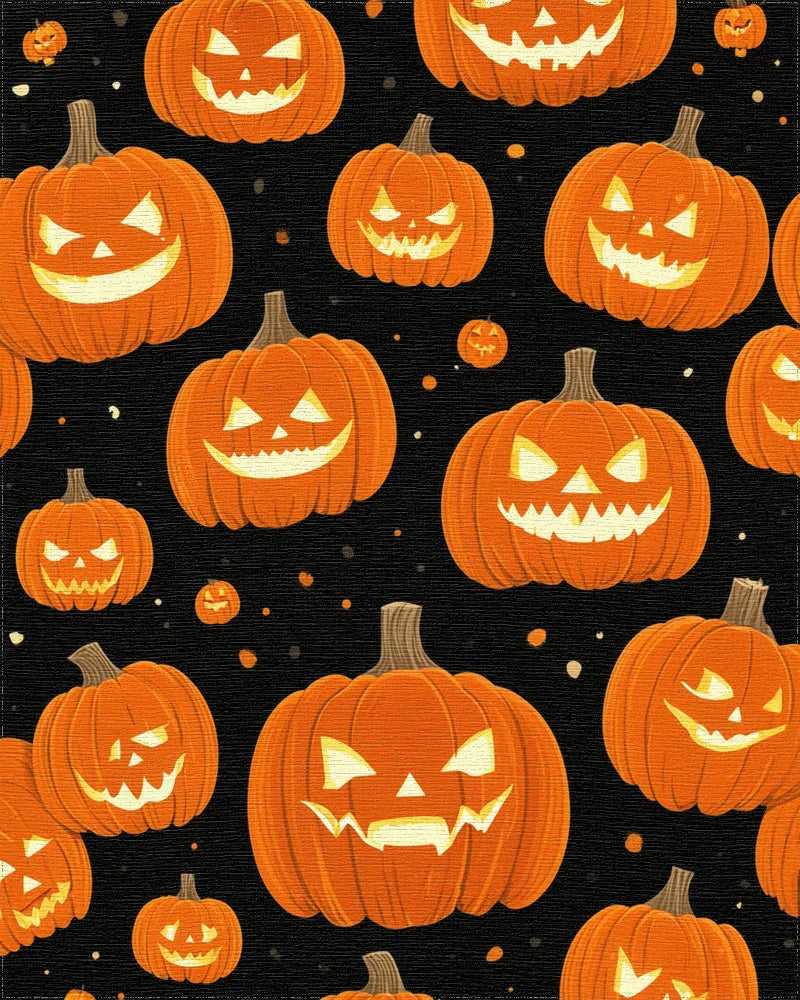 Spooky Orange Jack Lantern Pattern Rug - Cutout View