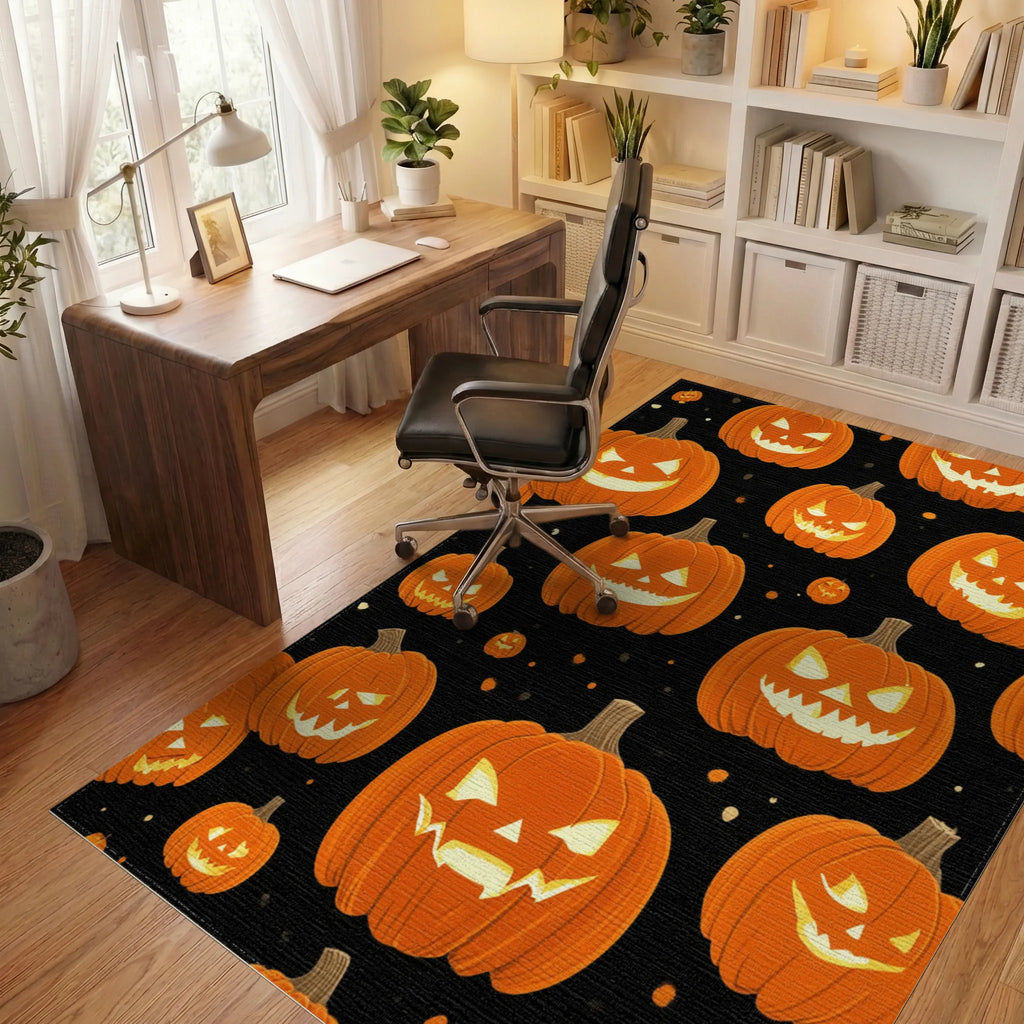 Spooky Orange Jack Lantern Pattern Rug Office View