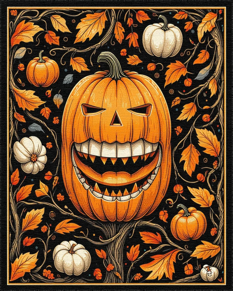Spooky Pumpkin Vine Halloween Pattern Rug - Cutout View