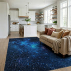 Starry Blue Nebula Galaxy Rug - Living Room View