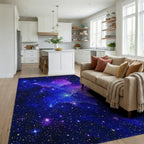 Starry Blue Purple Nebula Rug - Living Room View