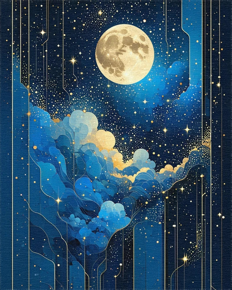 Starry Golden Moon Blue Clouds Rug - Cutout View