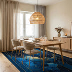 Starry Golden Moon Blue Clouds Rug - Dining Room View
