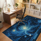 Starry Navy Galaxy Spiral Rug - Office View