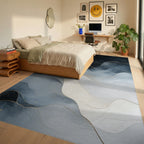 Starry Navy Gold Waves Rug Bedroom View