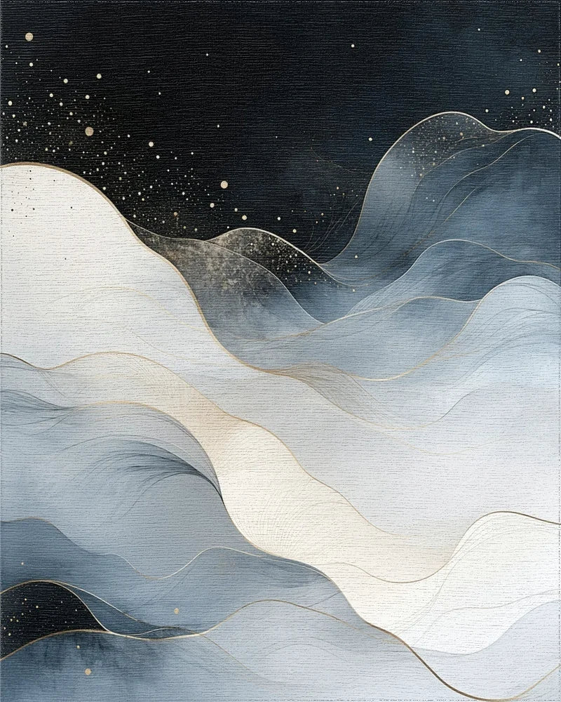 Starry Navy Gold Waves Rug - Cutout View