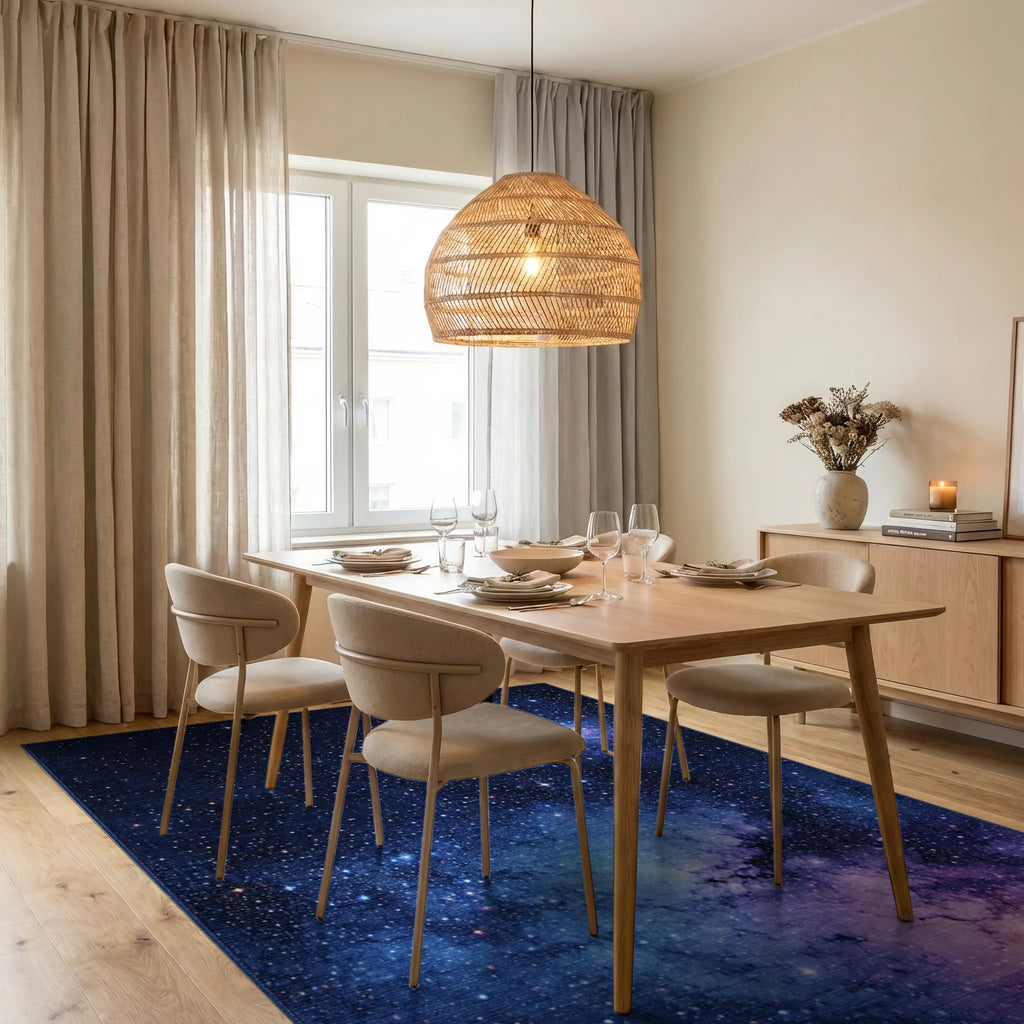 Starry Nebula Cosmic Rug - Dining Room View