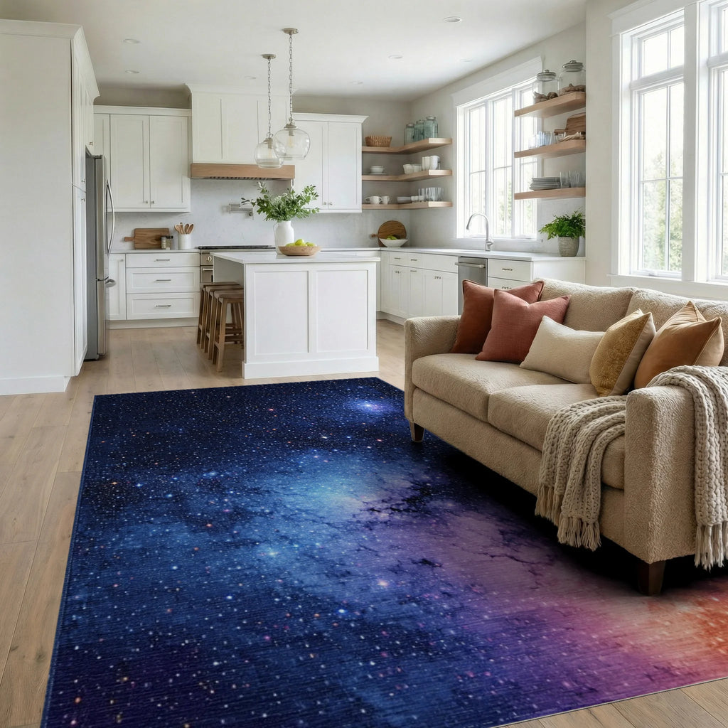 Starry Nebula Cosmic Rug - Living Room View