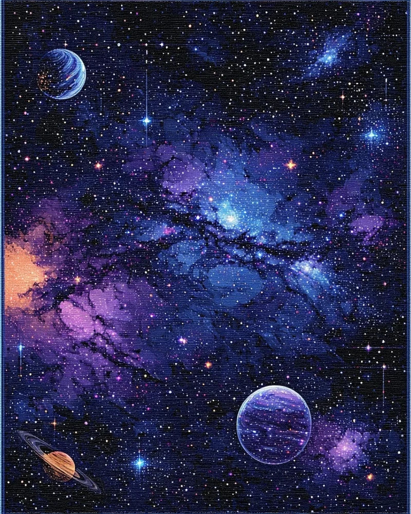 Starry Nebula Galaxy Planets Rug - Cutout View