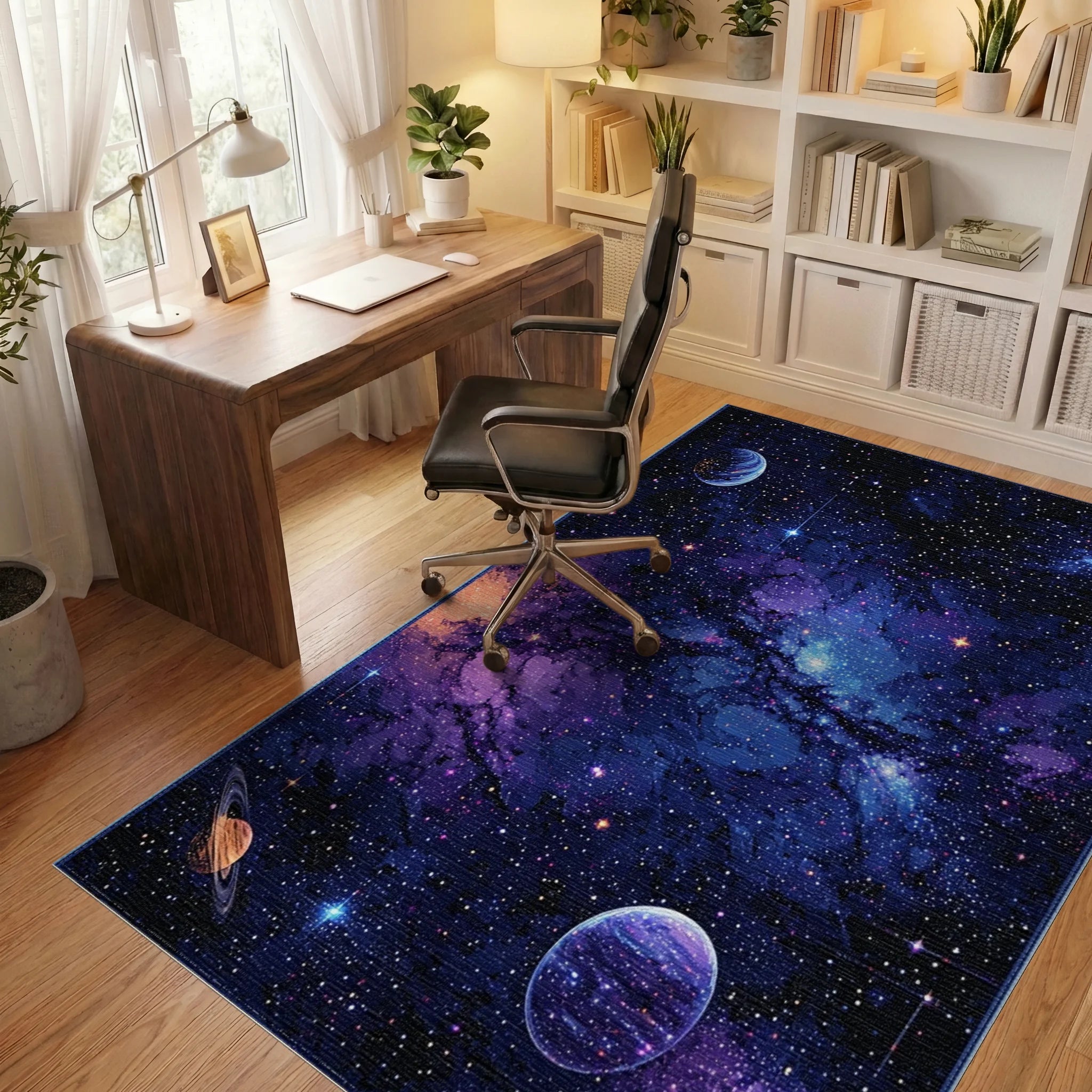 Starry Nebula Galaxy Planets Rug - Office View