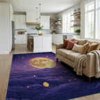 Starry Purple Golden Full Moon Rug Living Room View