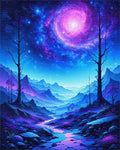 Starry Purple Nebula Mountains Rug - Cutout View