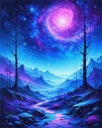 Starry Purple Nebula Mountains Rug - Cutout View