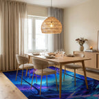 Starry Purple Nebula Mountains Rug - Dining Room View