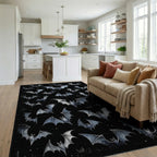 Starry Silver Bats Black Rug - Living Room View