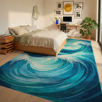 Starry Teal Swirling Waves Rug - Bedroom View