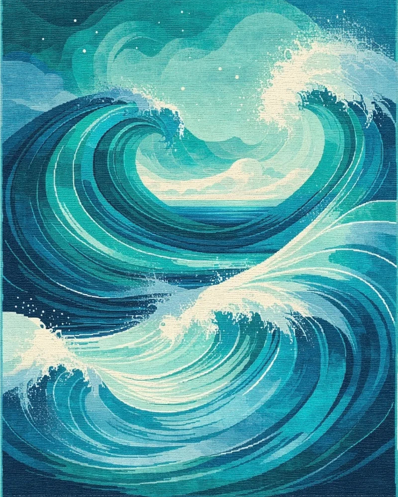 Starry Teal Swirling Waves Rug - Cutout View
