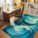 Starry Teal Swirling Waves Rug - Office View