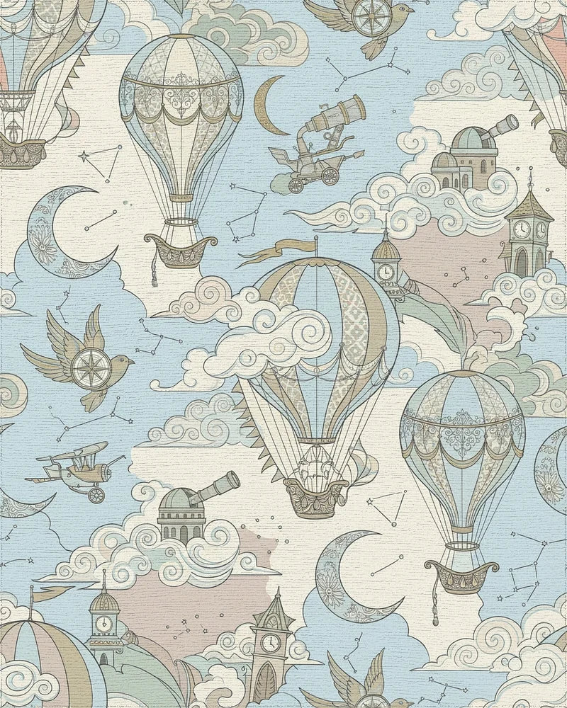 Steampunk Hot Air Balloon Sky Adventure Rug - Cutout View
