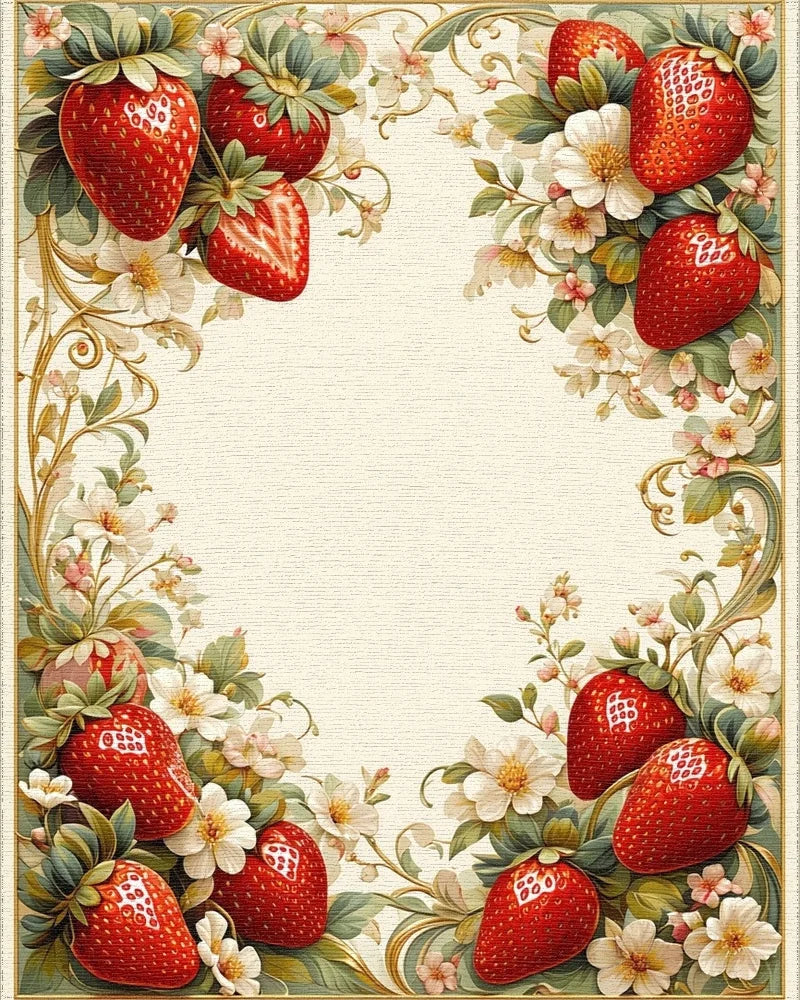 Strawberry Floral Swirl Design Rug - Cutout View