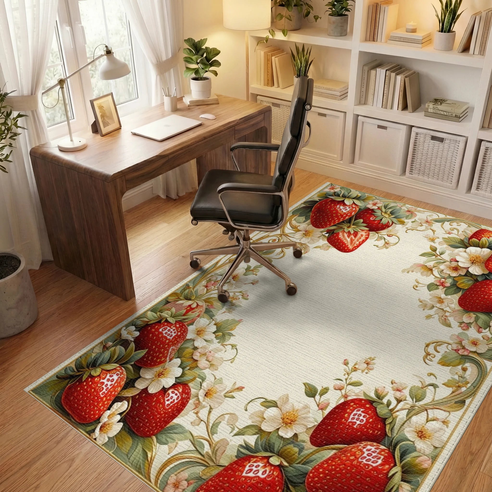 Strawberry Floral Swirl Design Rug - Office View