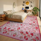 Strawberry Garden Pink Floral Rug - Bedroom View