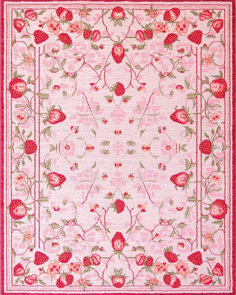Strawberry Garden Pink Floral Rug - Cutout View