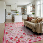 Strawberry Garden Pink Floral Rug - Living Room View