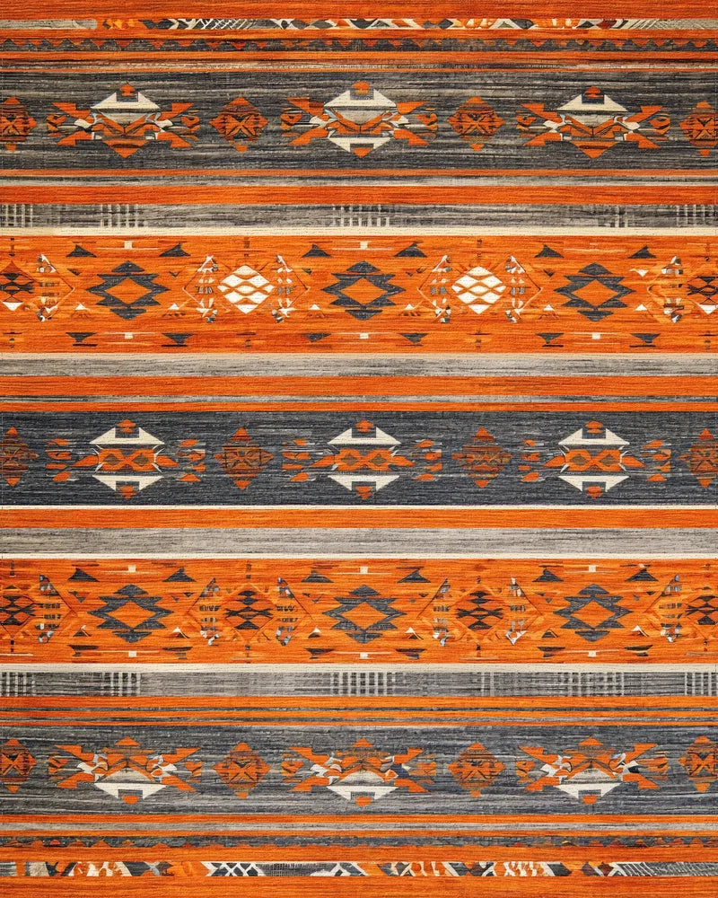 Striking Orange Gray Geometric Stripe Rug - Cutout View