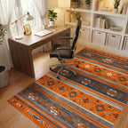 Striking Orange Gray Geometric Stripe Rug - Office View
