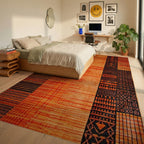 Striped Geometric Orange Black Pattern Rug - Bedroom View
