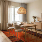 Striped Geometric Orange Black Pattern Rug - Dining Room View