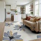 Stylized Gray Gold Floral Pattern Rug Living Room View
