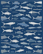 Stylized White Fish Navy Rug - Cutout View