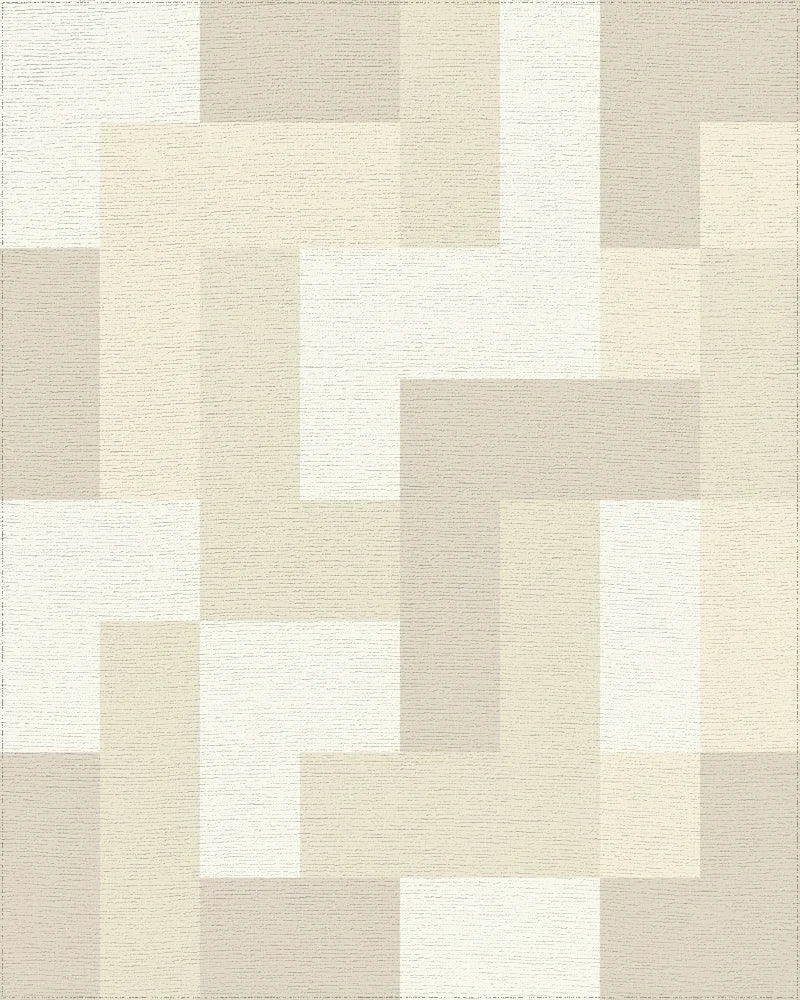 Subtle Beige Geometric Interlock Blocks Rug - Cutout View