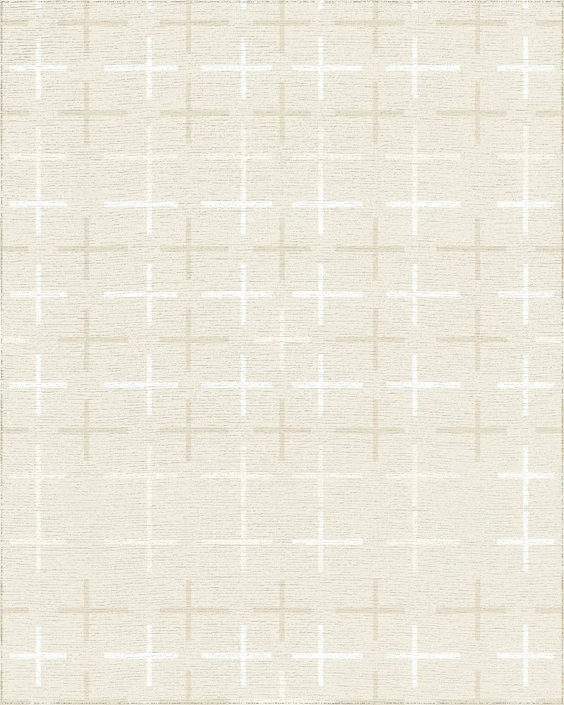 Subtle Cream Geometric Cross Repeat Rug - Cutout View