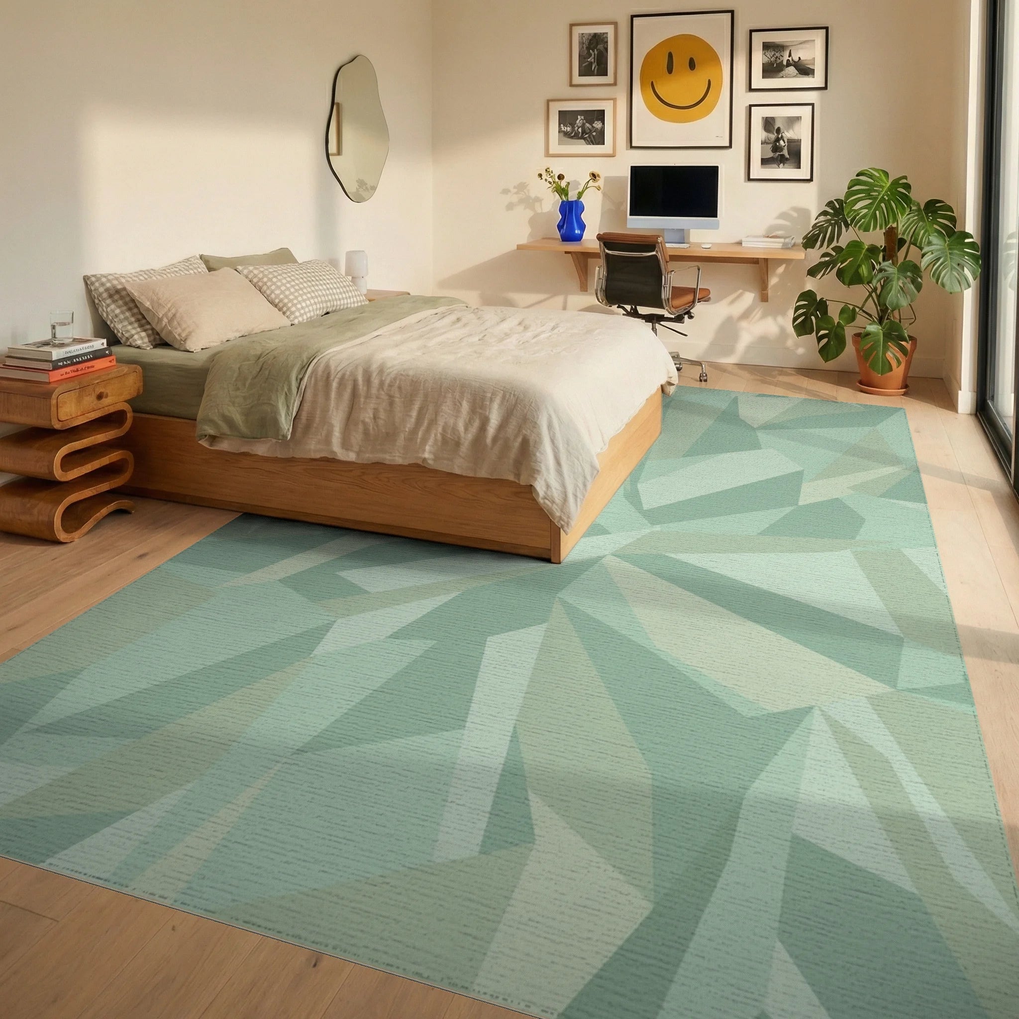 Subtle Geometric Crystal Shards Rug Bedroom View